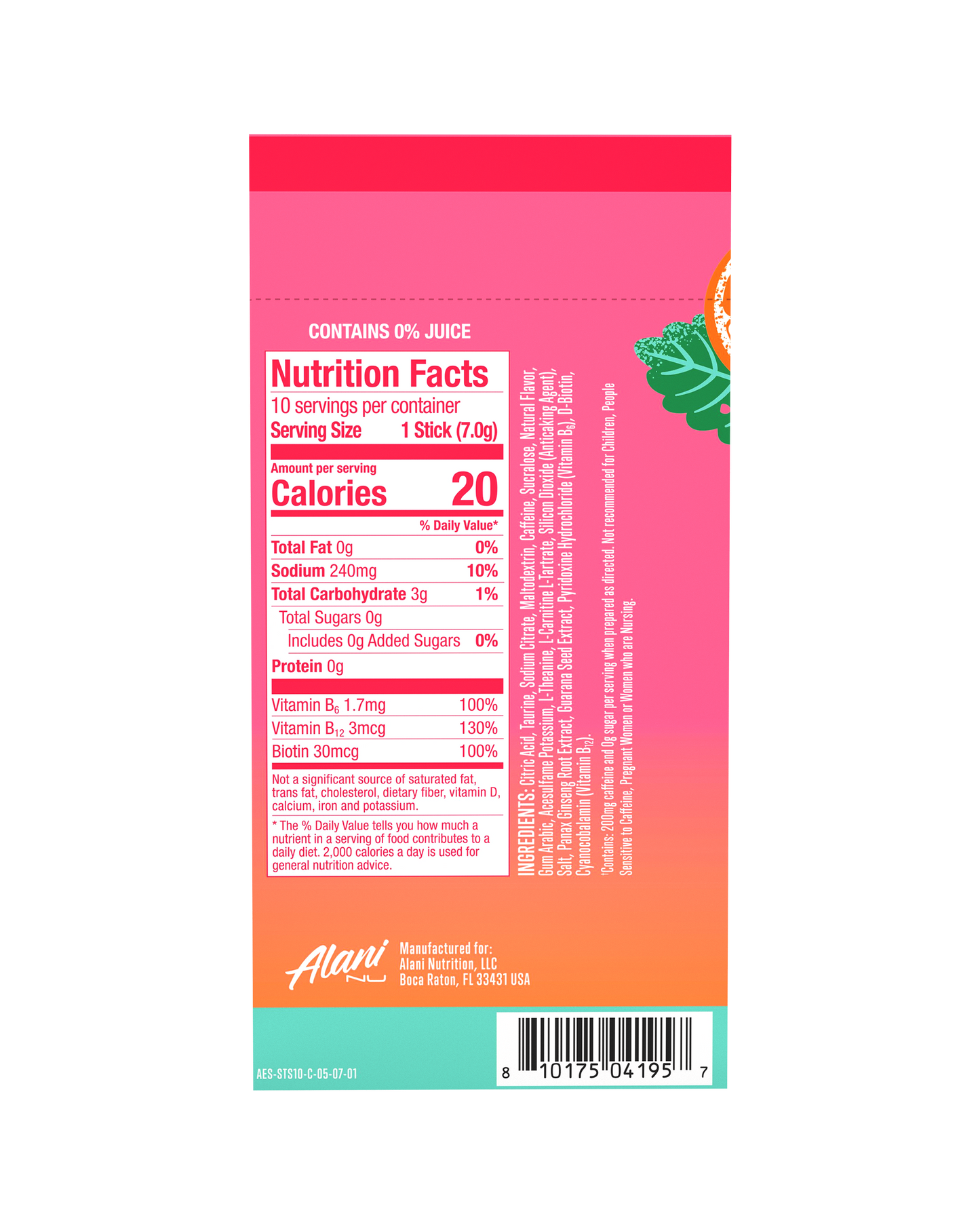 Alani Nu Strawberry Sunrise Energy Sticks — 10 Pack
