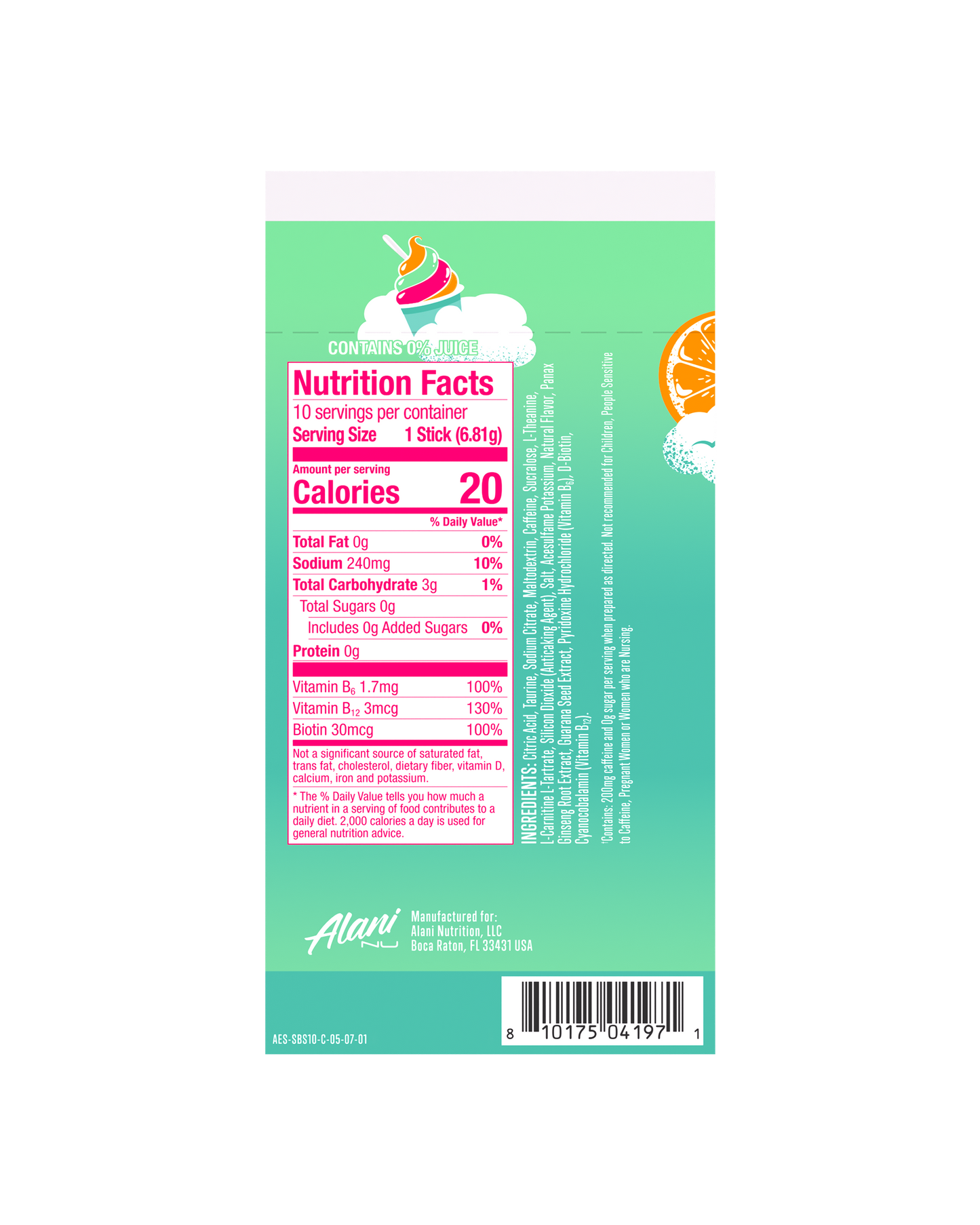 Alani Nu Sherbet Swirl Energy Sticks — 10 Pack