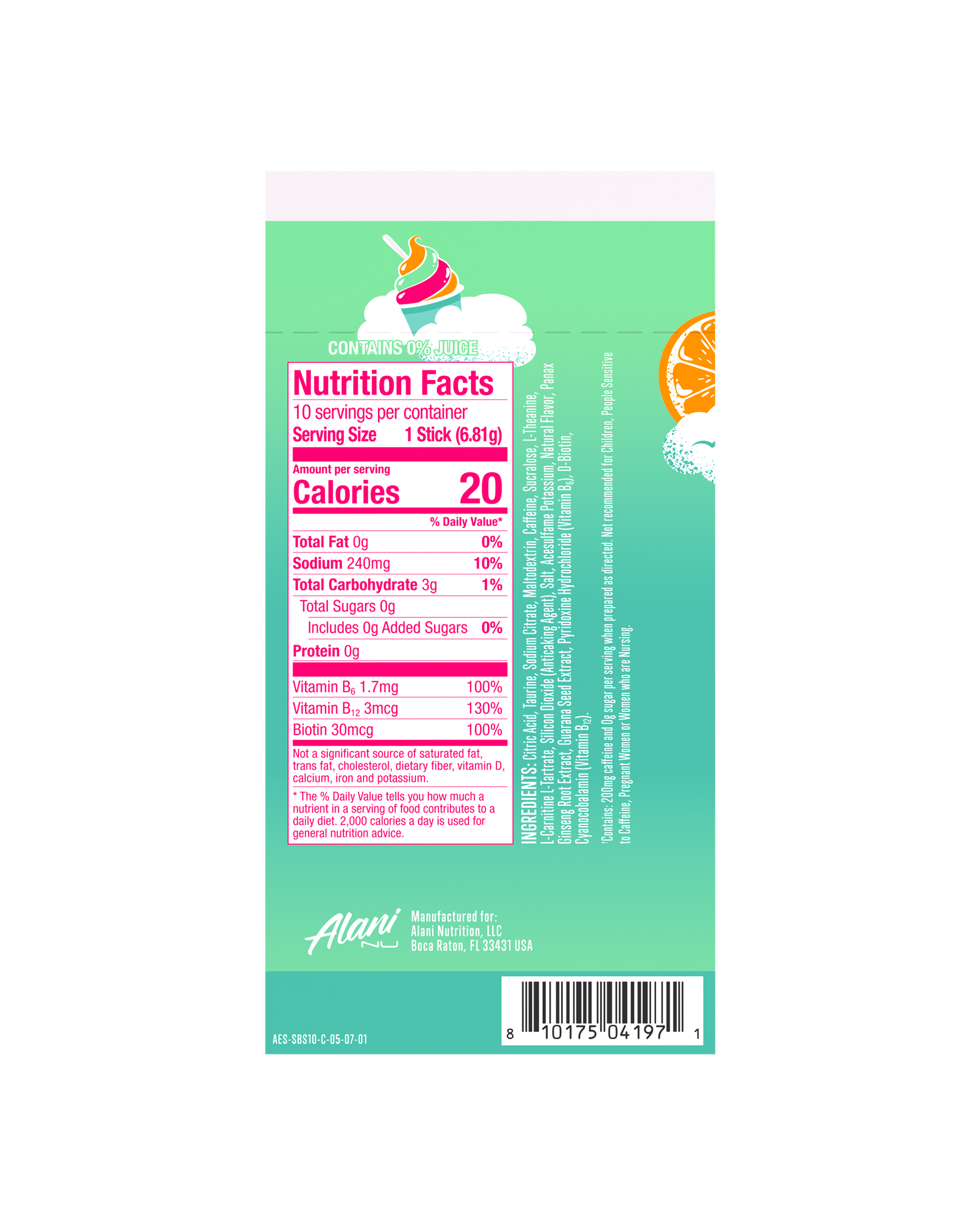 Alani Nu Sherbet Swirl Energy Sticks — 10 Pack