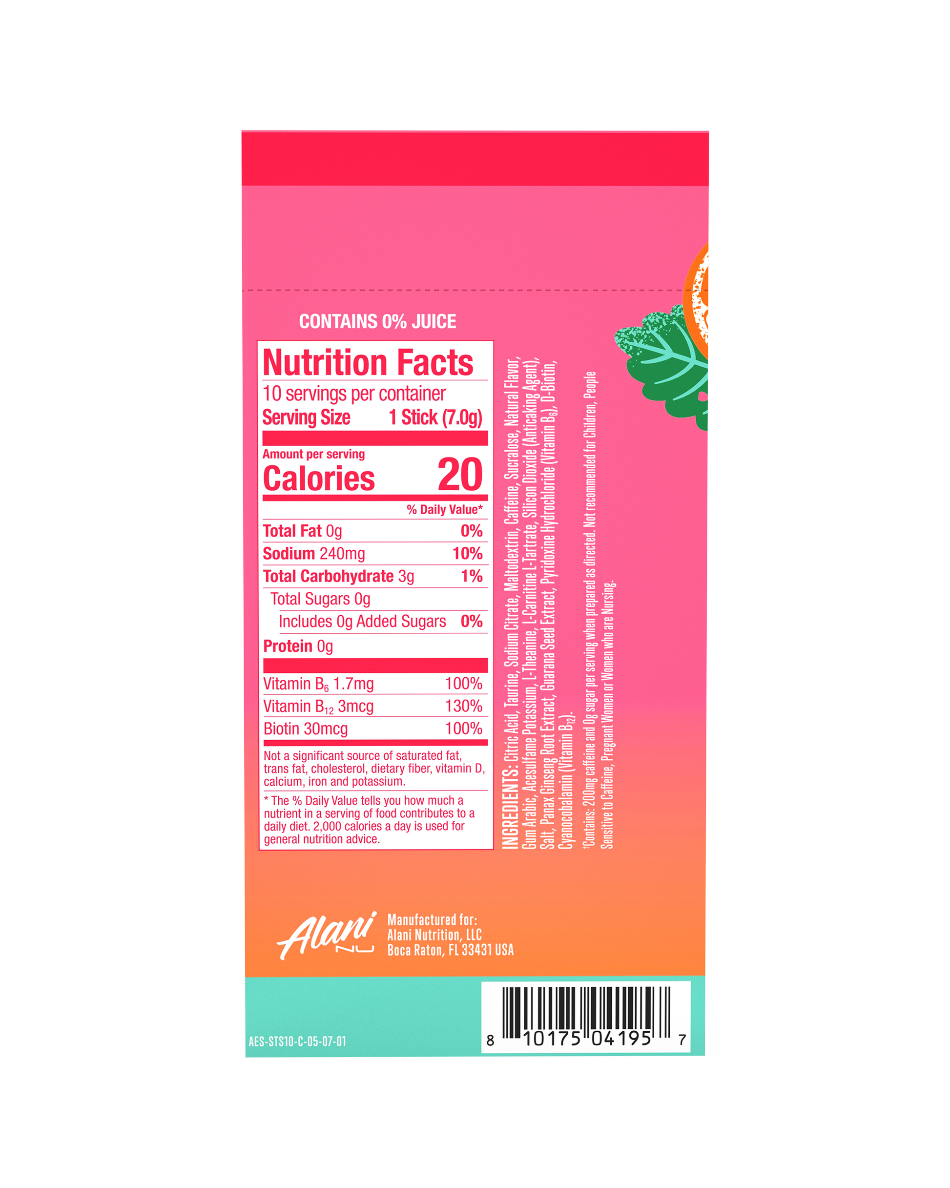 Alani Nu Strawberry Sunrise Energy Sticks — 10 Pack