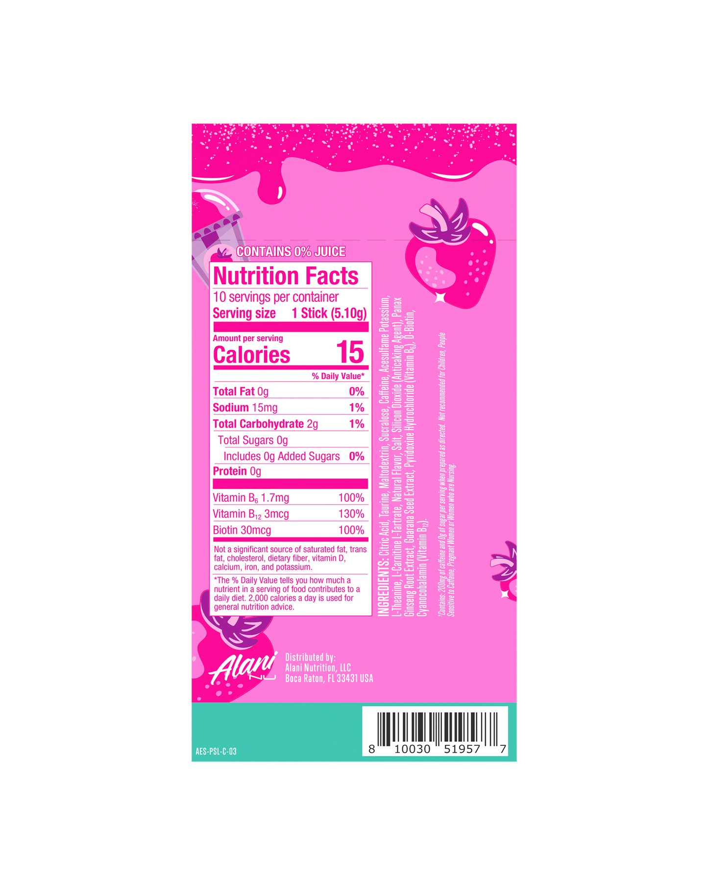 Alani Nu Pink Slush Energy Sticks — 10 Pack