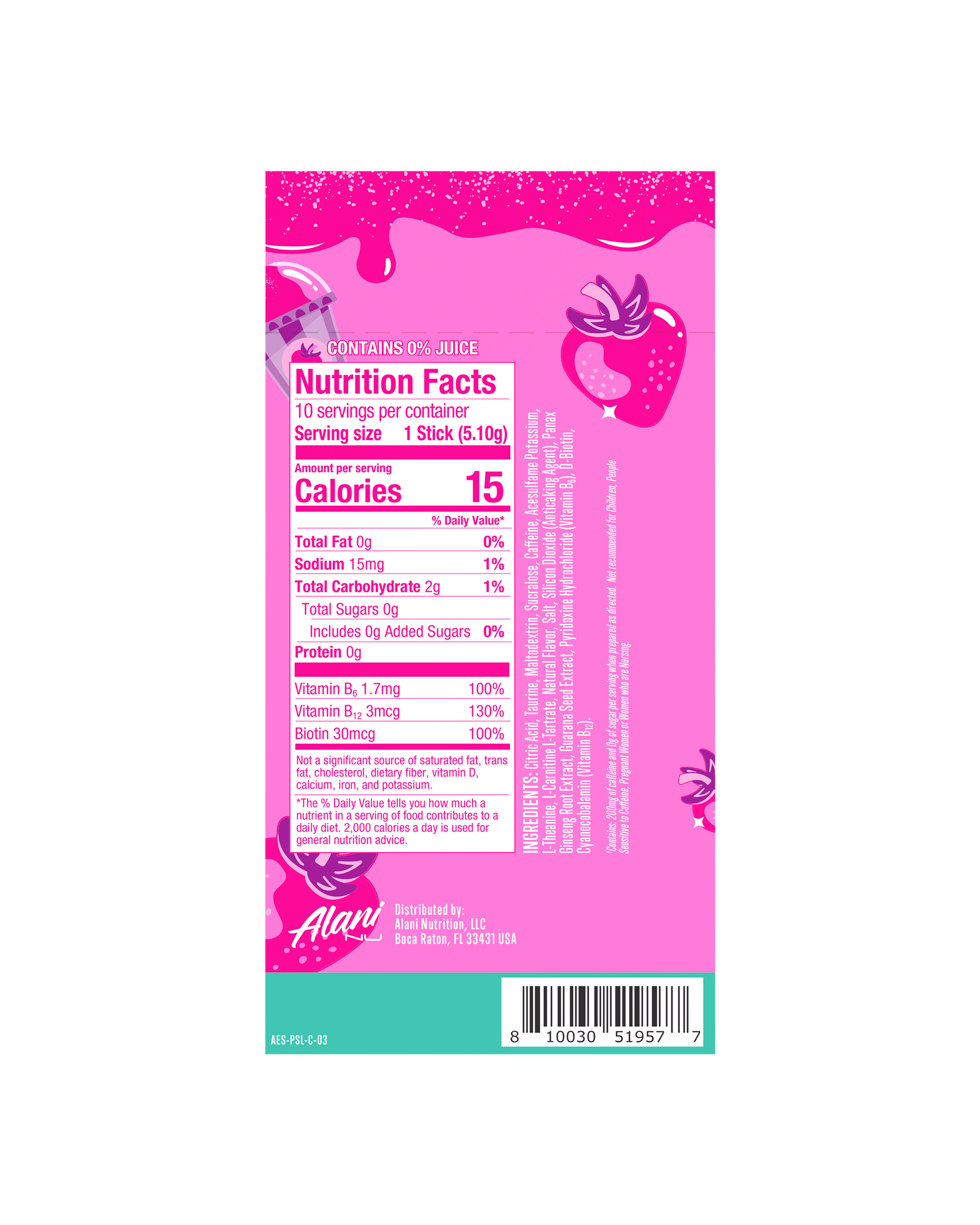Alani Nu Pink Slush Energy Sticks — 10 Pack