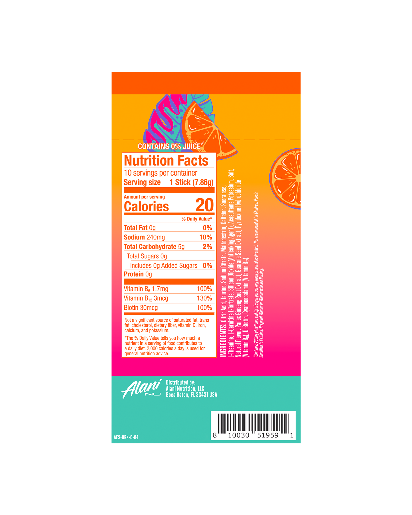 Alani Nu Orange Kiss Energy Sticks — 10 Pack