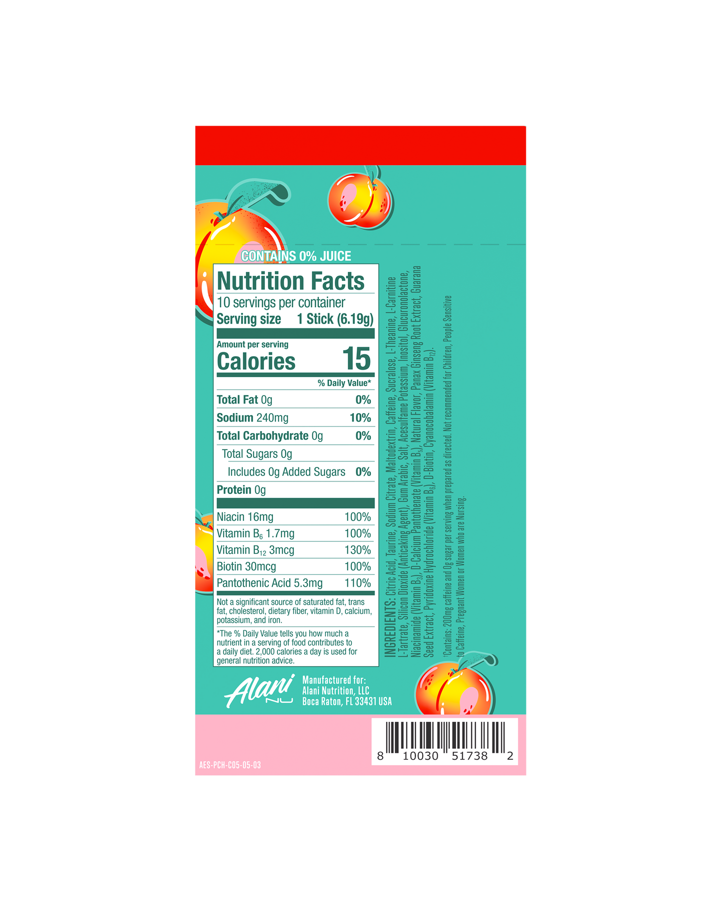 Alani Nu Juicy Peach Energy Sticks — 10 Pack