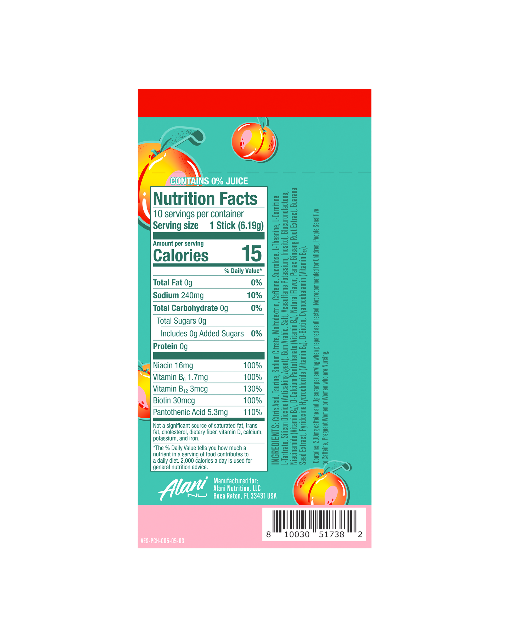 Alani Nu Juicy Peach Energy Sticks — 10 Pack